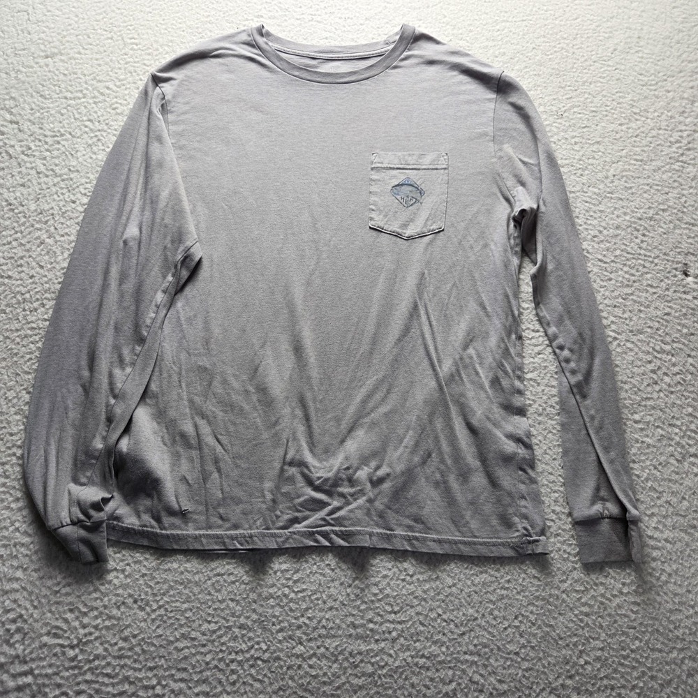 Huk Shirt Mens Large Gray Long Sleeve Fish Graphic Pocket Tagless Tee Fishing